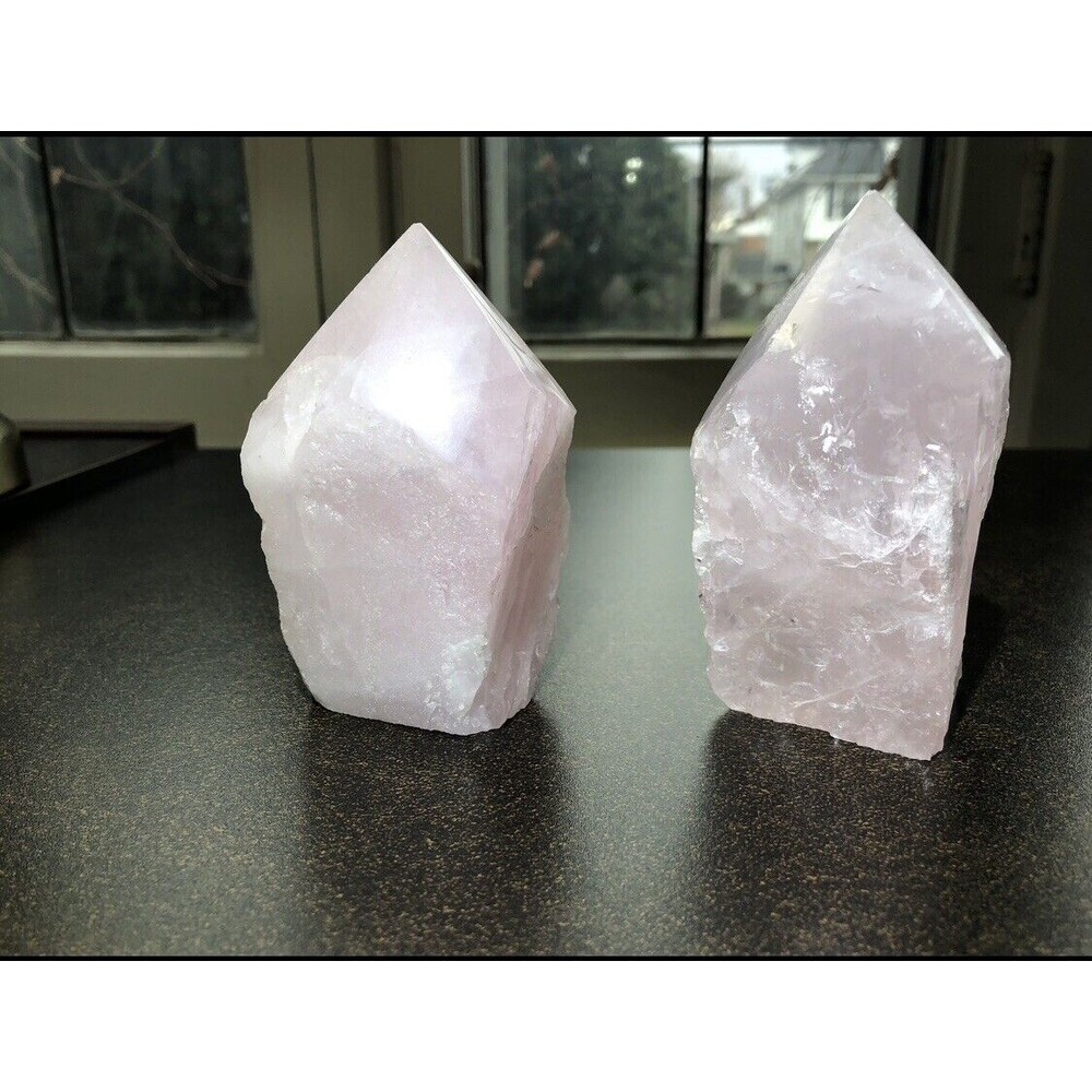 Pink Rose Quartz Tower Set Healing Love Stones Crystals Recharge Chakras 11 13oz - Picture 3 of 16